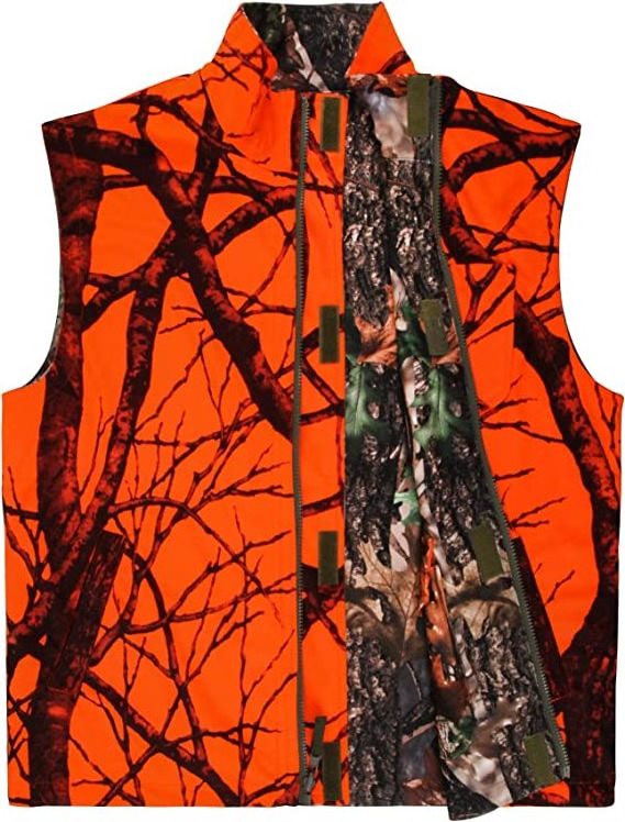 YOUK Waterproof Camo & Orange Reversible Vest Jacket for Turkey Hunting Shooting Tree Stand for Camping Hiking Fishing