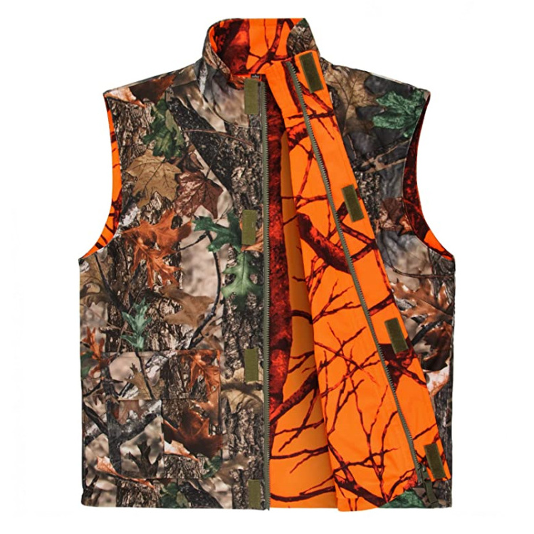 YOUK Waterproof Camo & Orange Reversible Vest Jacket for Turkey Hunting Shooting Tree Stand for Camping Hiking Fishing