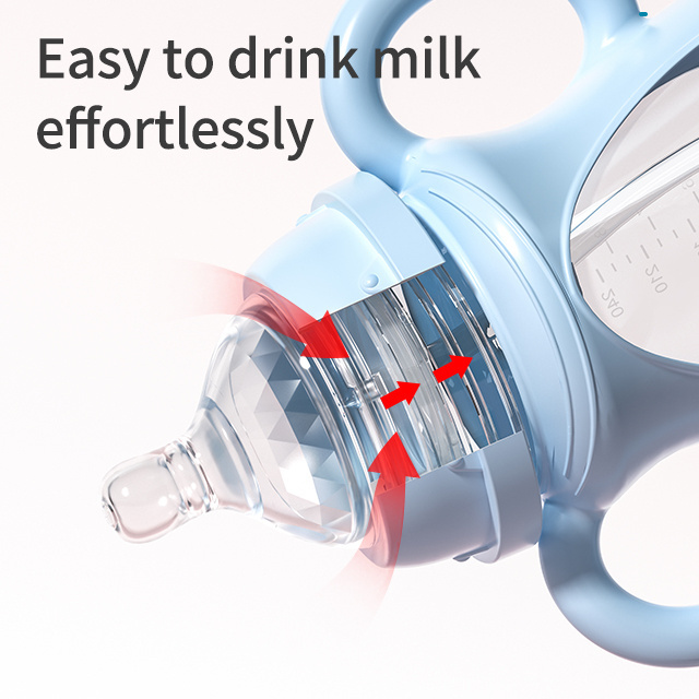 New Design Baby Bottle Wide Neck Glass Feeding Bottle for Newborn Baby Silicone Cover Anti Fall