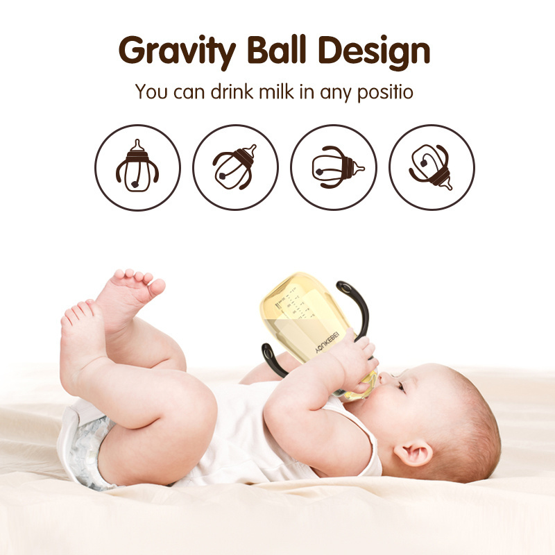 2023 Wholesale Baby Food Bottle  240ml 300ml Newborn Milk Feeding Bottle Sippy Cup with Handles Infant Drinking Water Bottle