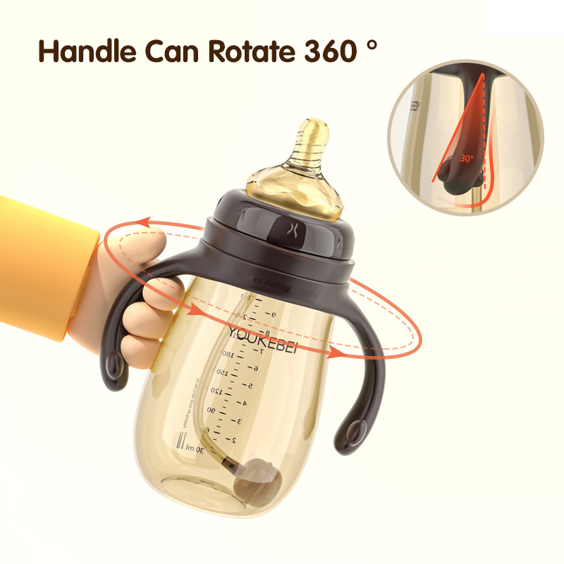 2023 Wholesale Baby Food Bottle  240ml 300ml Newborn Milk Feeding Bottle Sippy Cup with Handles Infant Drinking Water Bottle