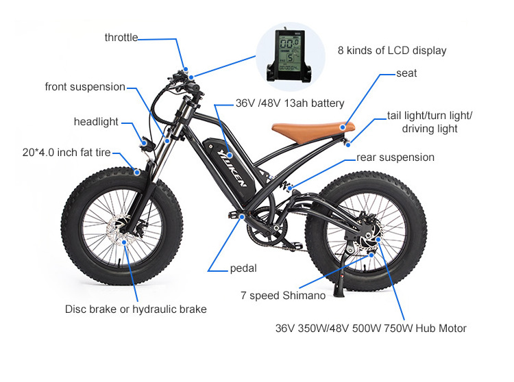 20inch 350w 500w 750w Offroad  fat tire electric bike Adult 13ah Electric bicycle  ebike kit