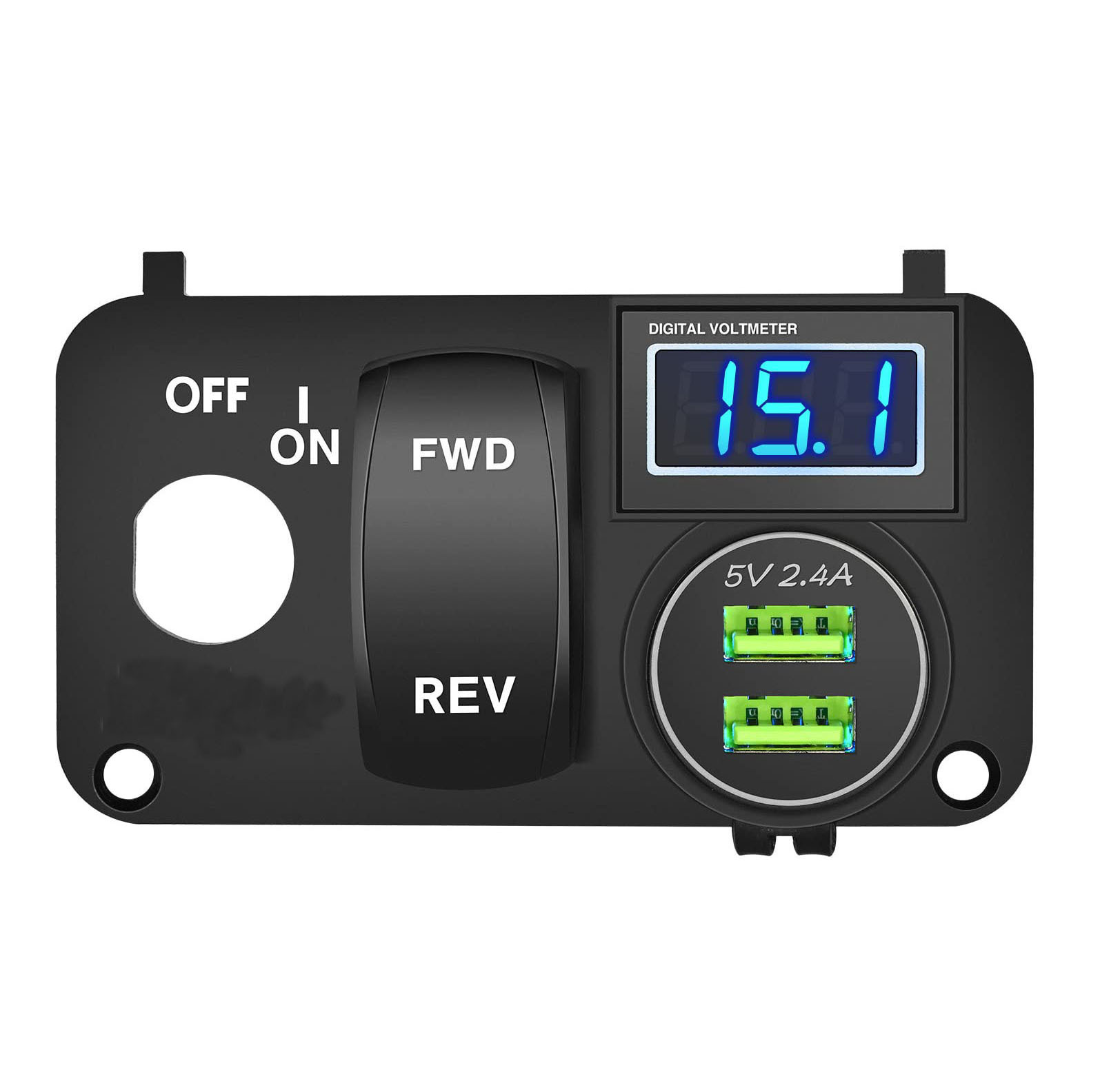 Golf Cart Key Switch Console Panel 9V-48V DC Forward Reverse Rocker Switch 4.8A Dual USB Quick Charger LED Digital Voltmeter