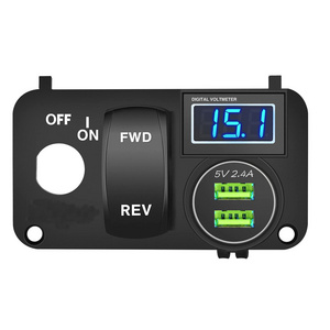 Golf Cart Key Switch Console Panel 9V-48V DC Forward Reverse Rocker Switch 4.8A Dual USB Quick Charger LED Digital Voltmeter