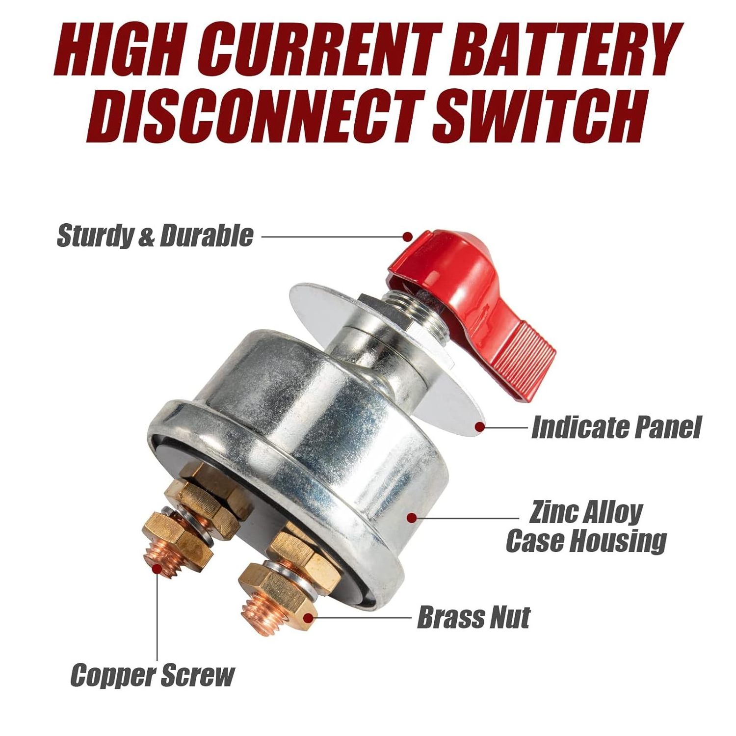 High Current Battery Disconnect Switch 300A 12-24V Master Battery Power Cut Isolator Kill Switch with Plate for Car Marine Boat