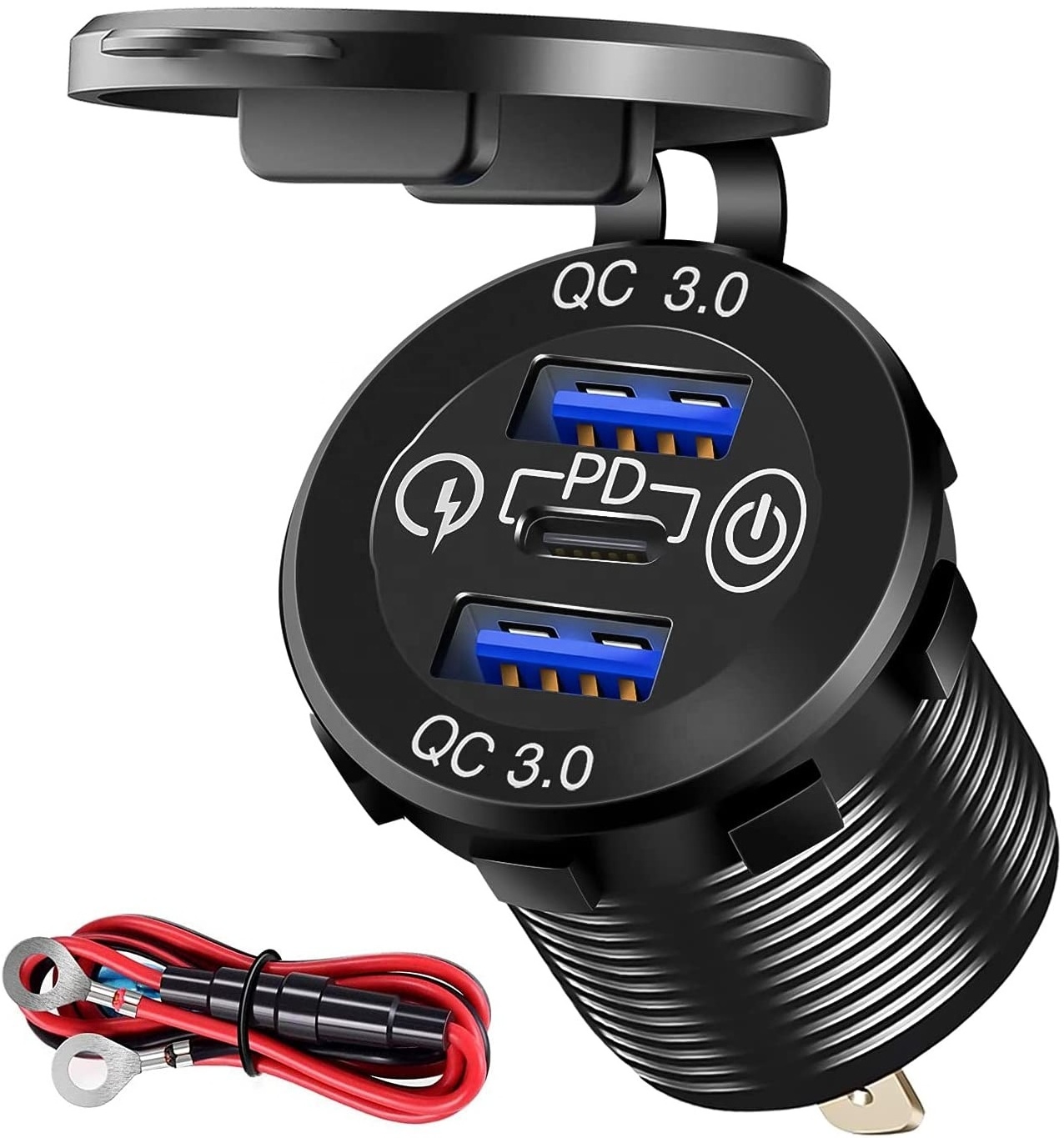 12V Marine Outlet Socket Cigarette Lighter Socket with PD Type C 3.0 & QC 3.0 USB Charger Power Outlet