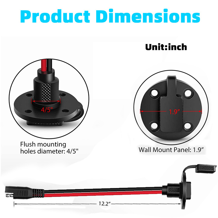 SAE Power Socket Sidewall Port Quick Connect Solar Panel Flush Mount Connector Plug Cable for Solar Generator Battery Charger