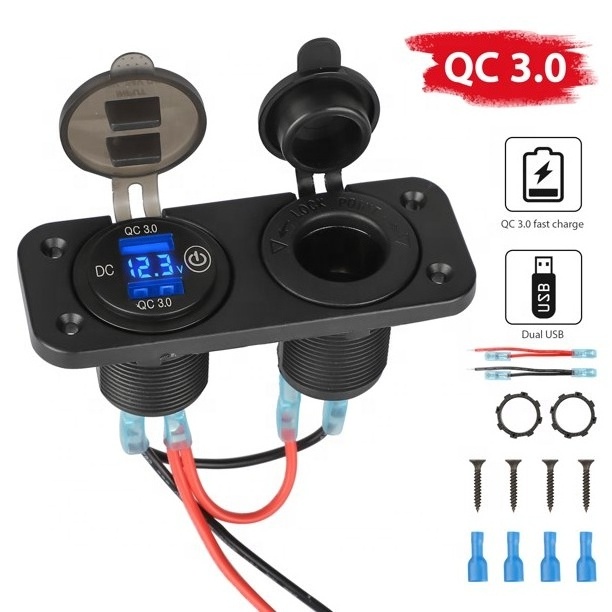 12V Marine Outlet Socket Cigarette Lighter Socket with PD Type C 3.0 & QC 3.0 USB Charger Power Outlet