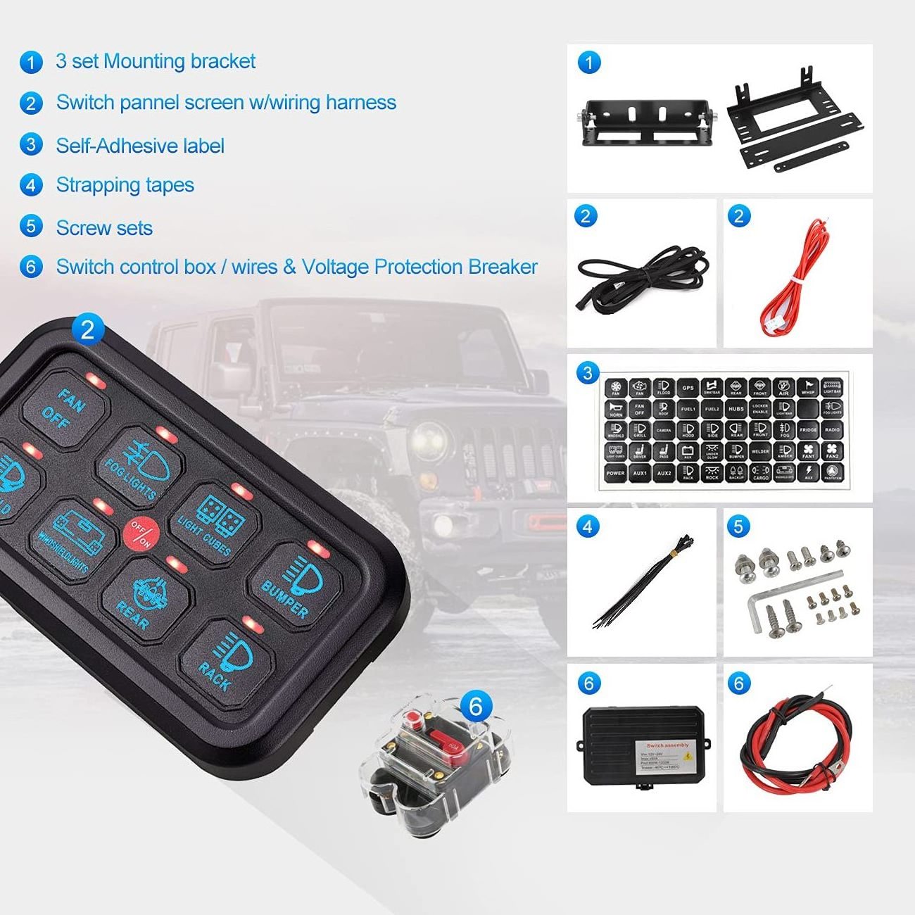 8 Gang Switch Panel Automatic Dimmable LED On-Off Car Control Switch Panel Circuit Control Box Relay System Universal Slim Touch