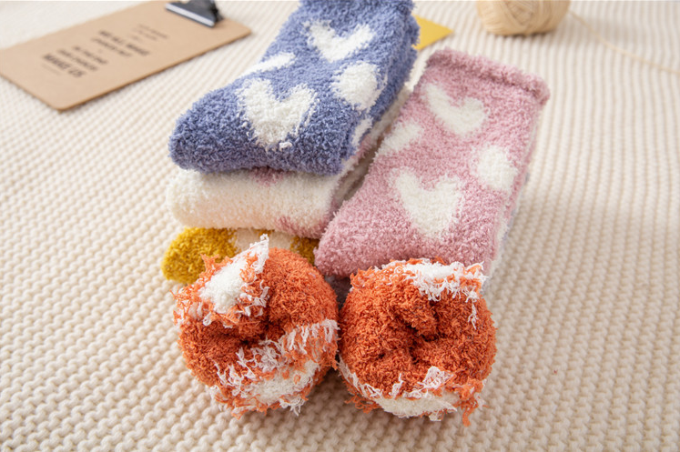 Winter cute fluffy fuzzy warm thickened coral velvet love floor socks