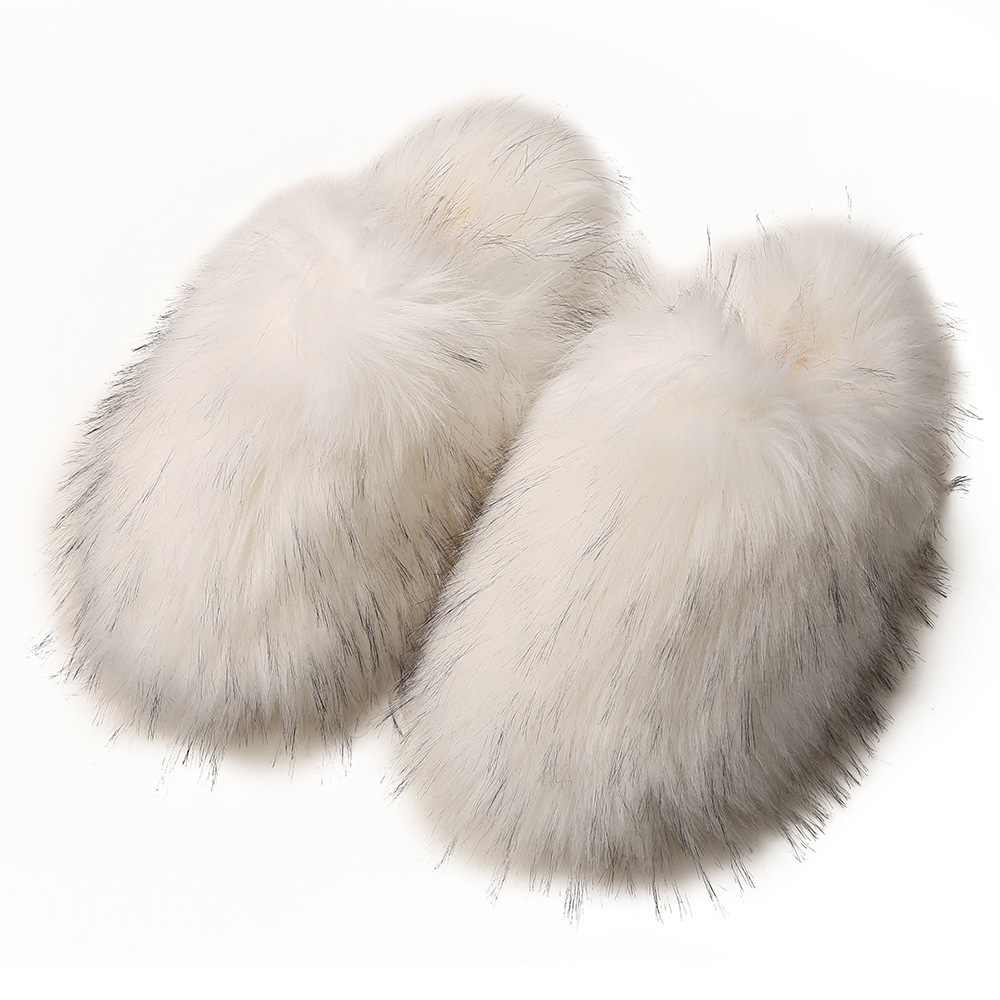 2024 European and American new autumn and winter home plush warm solid color faux fur anti slip plush slippers for men and women