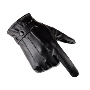 Winter cashmere warm three lines plus outdoor sports cycling touch screen full finger leather gloves for men