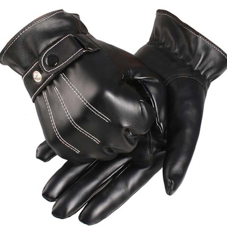 Winter cashmere warm three lines plus outdoor sports cycling touch screen full finger leather gloves for men