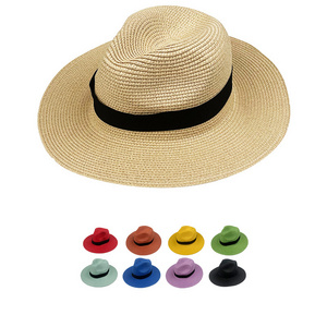 Hf summer woman sun protection breathable  foldable wide brim panama straw hat for beech holiday seaside