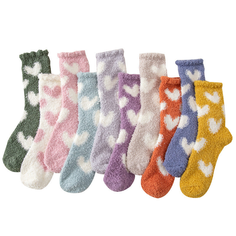 Winter cute fluffy fuzzy warm thickened coral velvet love floor socks