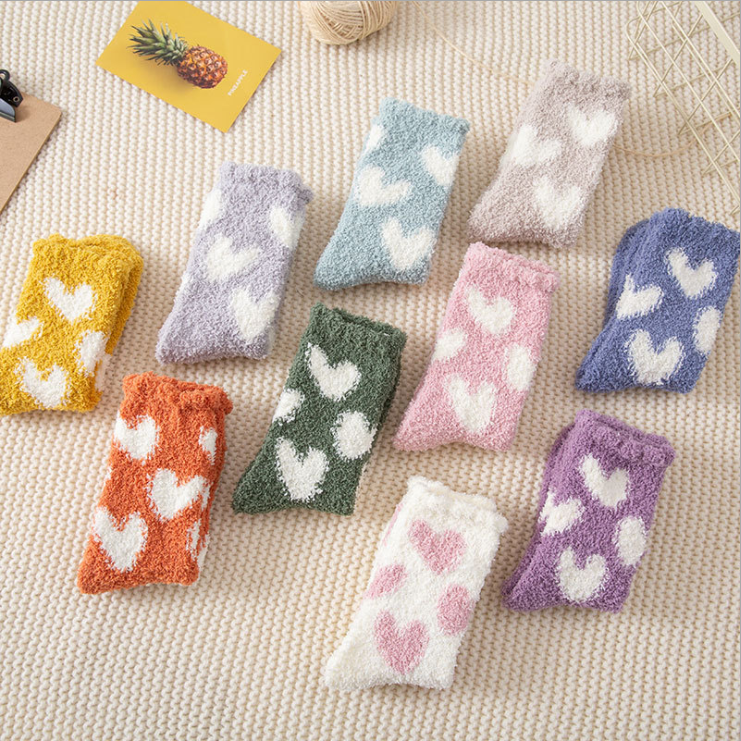 Winter cute fluffy fuzzy warm thickened coral velvet love floor socks