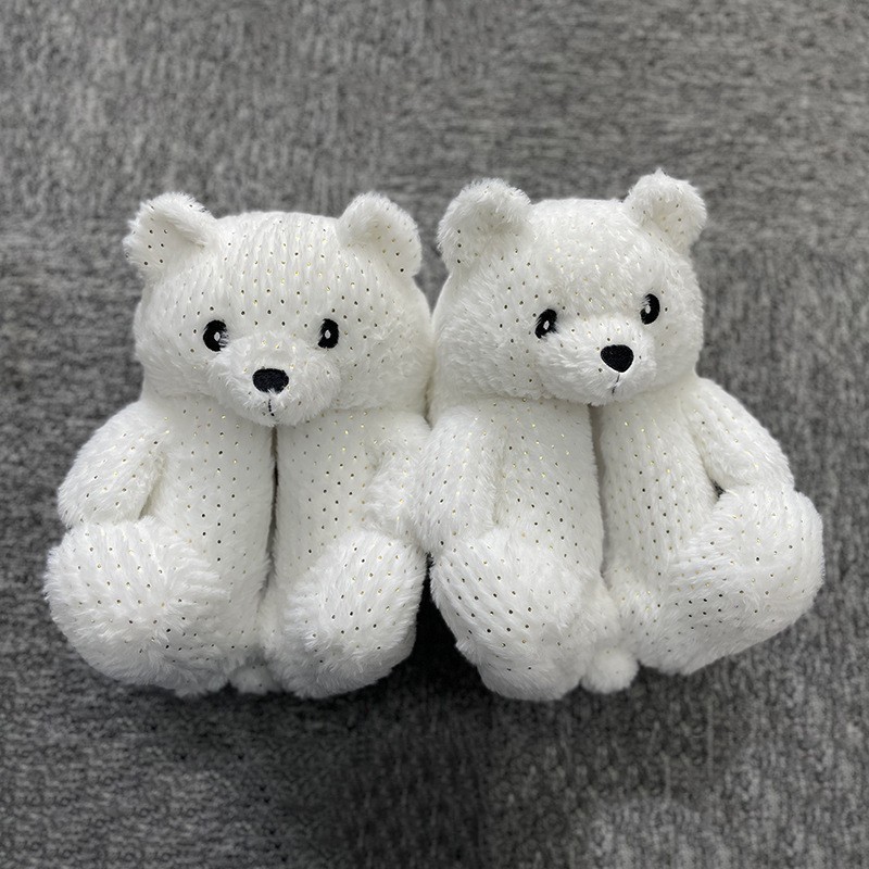 Winter warm cute home fuzzy fluffy plush rainbow valentine teddy bear slippers for women girls