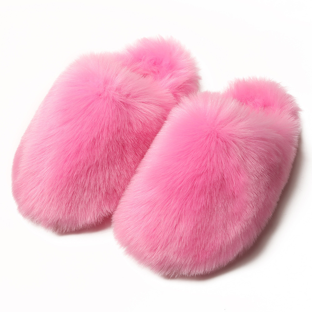 2024 European and American new autumn and winter home plush warm solid color faux fur anti slip plush slippers for men and women