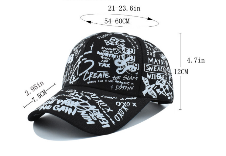 Graffiti print baseball cap fashion personality baseball cap outdoor leisure travel sunshade cap and hat