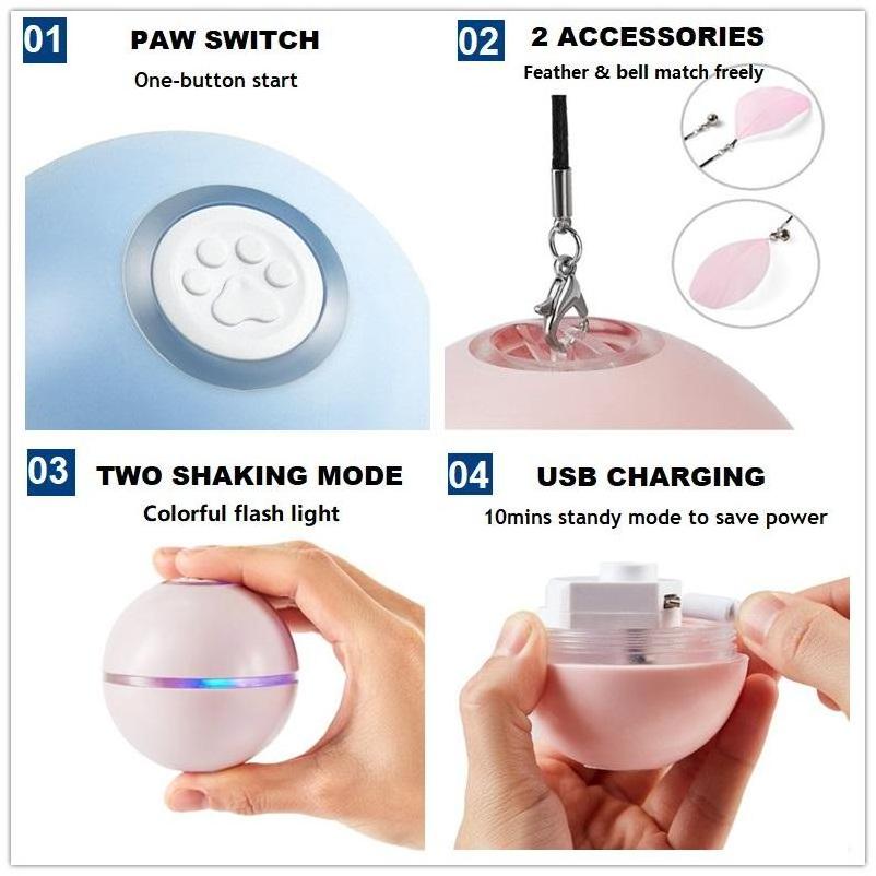 New cat toy ball with feather accessories irregular motion Led flash ball usb charging fun cat ball self hi cat toy