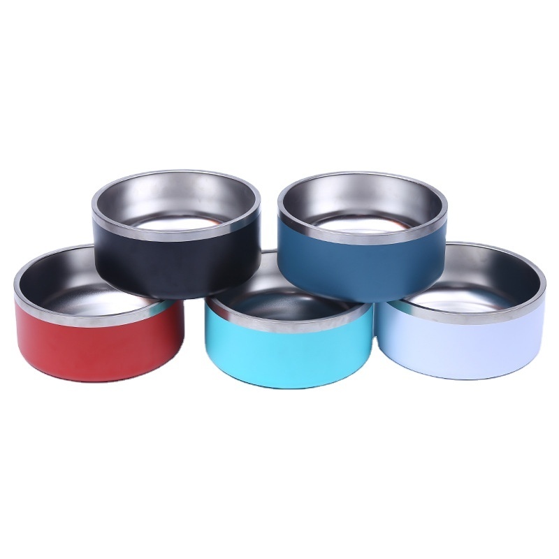 Source manufacturer spot stainless steel round dog basin, double-layer vacuum feeding pet bowl, large capacity dog food bowl