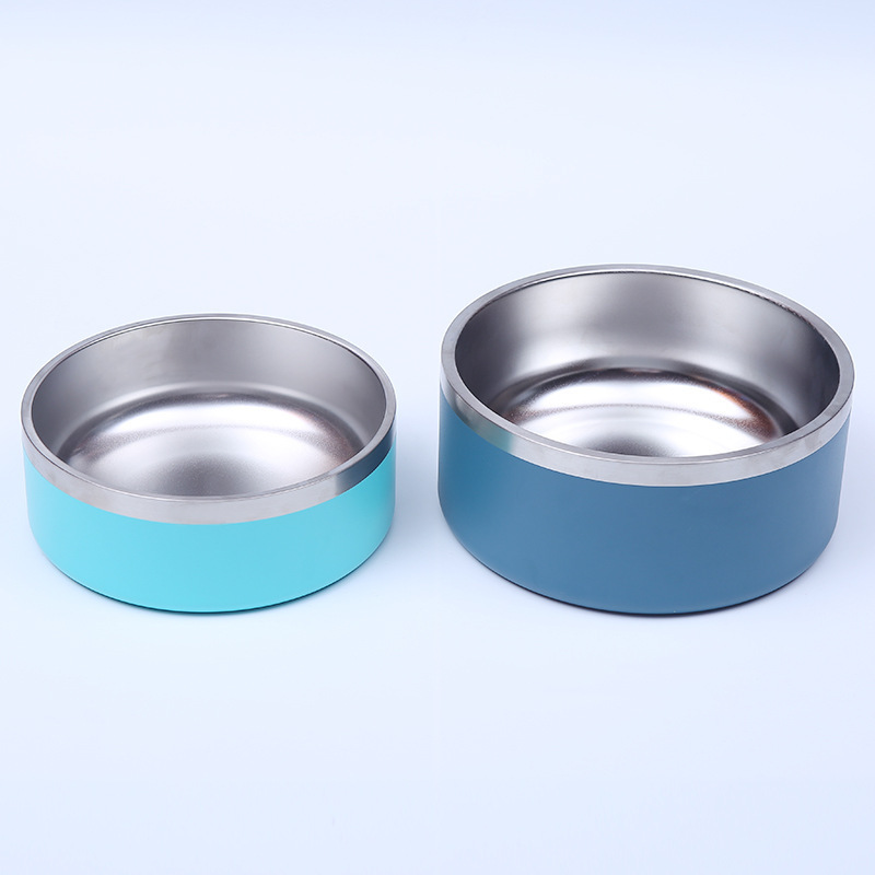 Source manufacturer spot stainless steel round dog basin, double-layer vacuum feeding pet bowl, large capacity dog food bowl