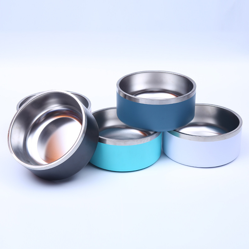 Source manufacturer spot stainless steel round dog basin, double-layer vacuum feeding pet bowl, large capacity dog food bowl