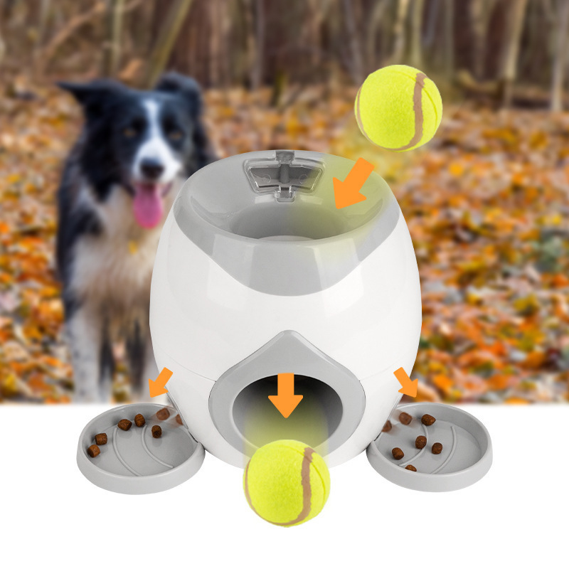 Dog electric interactive throwing training thrower machine mini tennis automatic dog ball launcher with pet feeder