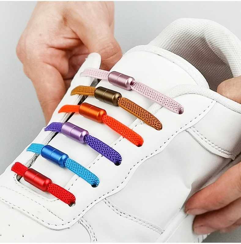 Custom elastic flat lazy stretch no tie shoelaces with lock for kids and adult