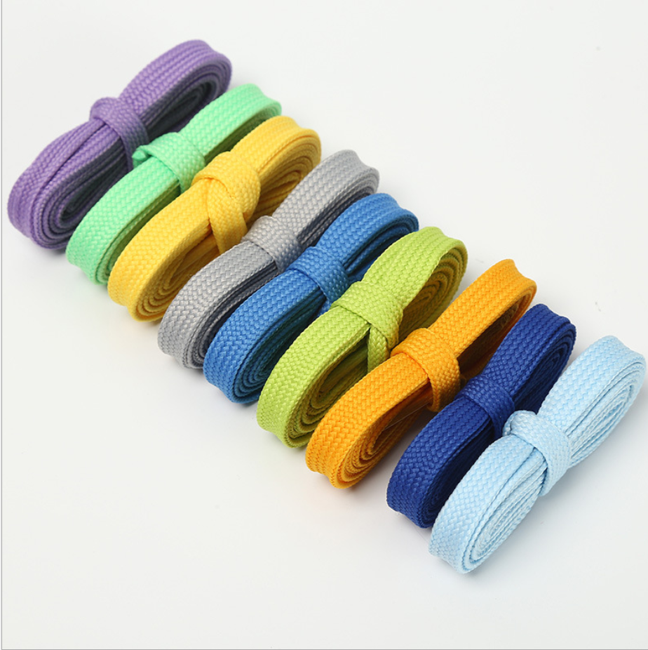 Youki custom AJ fashion good quality double layers flat shoe lace 1cm wide 0.5-1.2m length wholesale Polyester shoelace