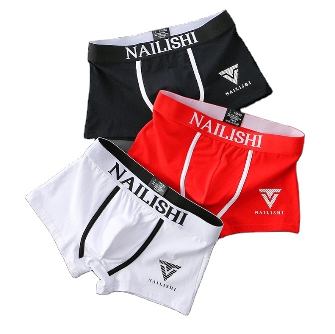 Youki Pure cotton breathable youth four corner letter trend mid waist flat angle underwear for men