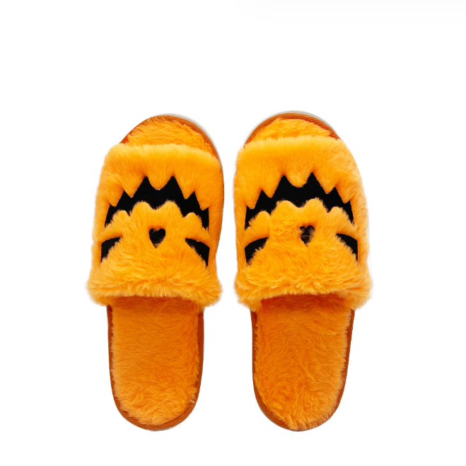 Home flat holidays halloween pumpkin scream plush slippers for men woman