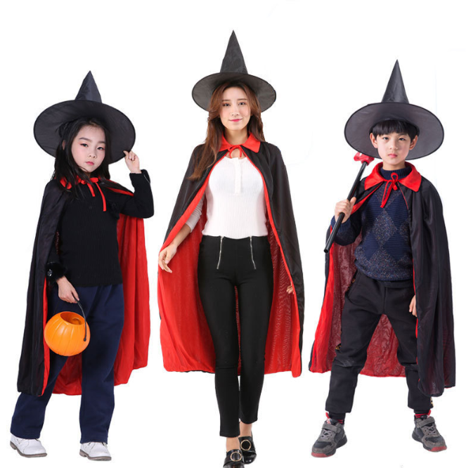 Halloween single layer black adult party cos death vampire witch dress up kids cape