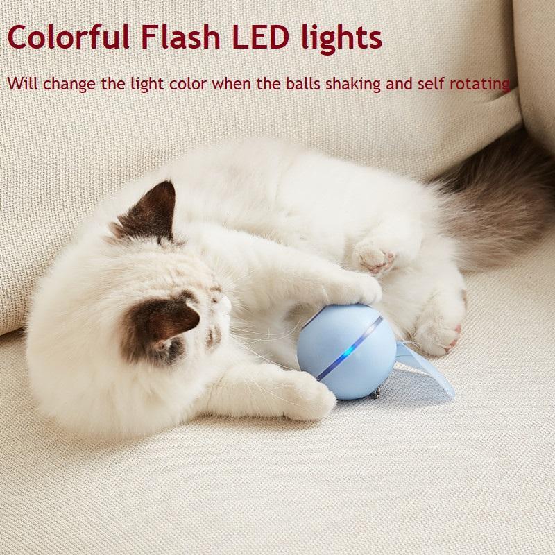 New cat toy ball with feather accessories irregular motion Led flash ball usb charging fun cat ball self hi cat toy