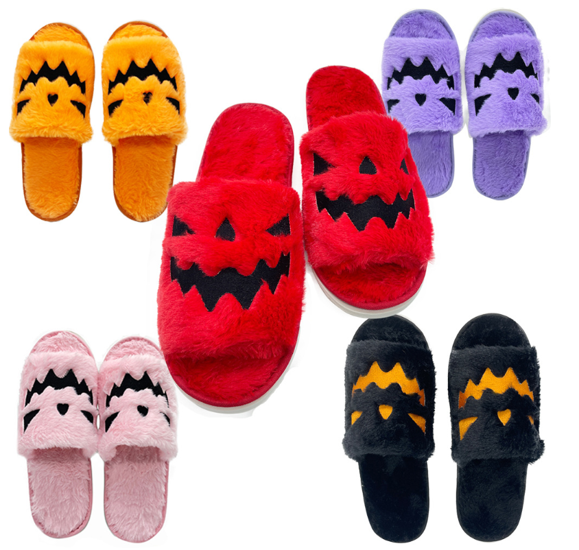 Home flat holidays halloween pumpkin scream plush slippers for men woman