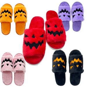 Home flat holidays halloween pumpkin scream plush slippers for men woman