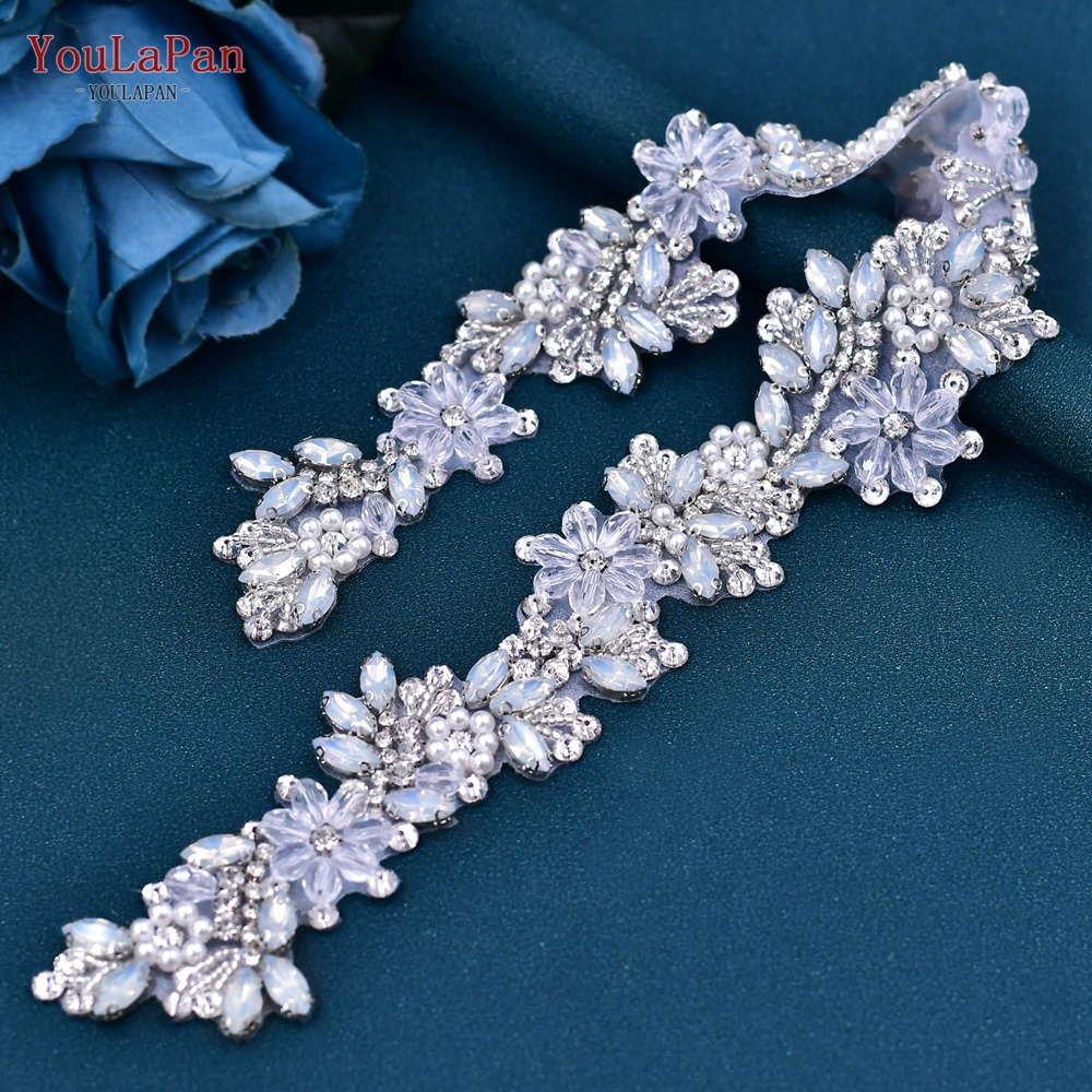 YouLaPan S434 Hot Sale Dress Accessories Handmade Crystal Pearl Wedding Sash Silver Rhinestone Bridal Belt For Wedding Dress