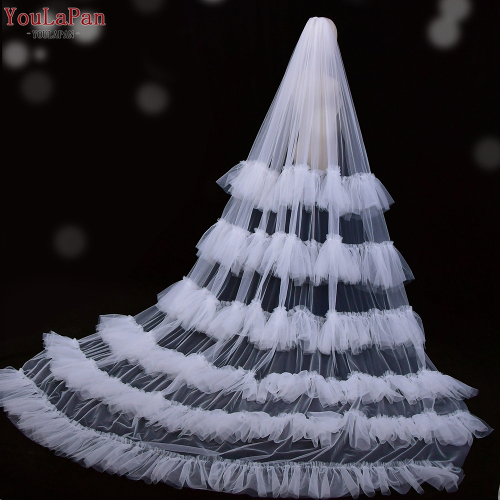 YouLaPan V117A-L 3*3 Meters Wide High Quality American Bridal Veil Multilayer Ruffle Long Cathedral Wedding Veil