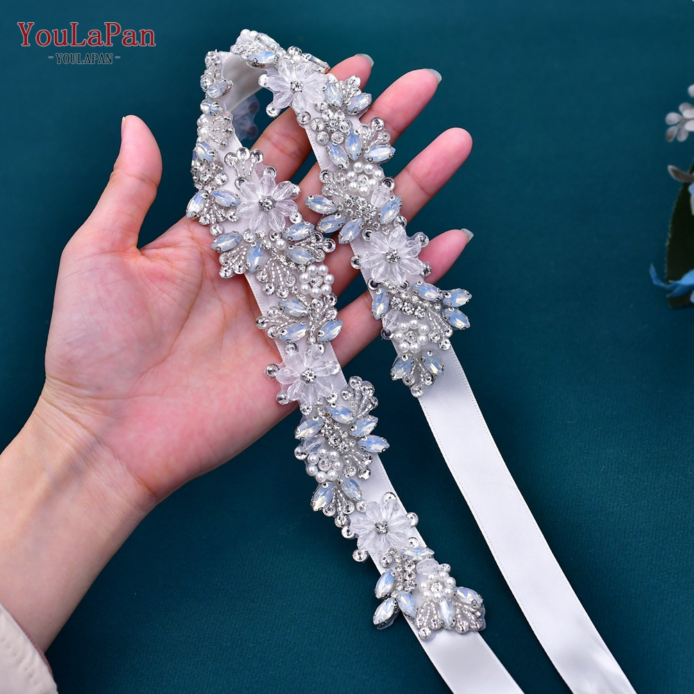 YouLaPan S434 Hot Sale Dress Accessories Handmade Crystal Pearl Wedding Sash Silver Rhinestone Bridal Belt For Wedding Dress