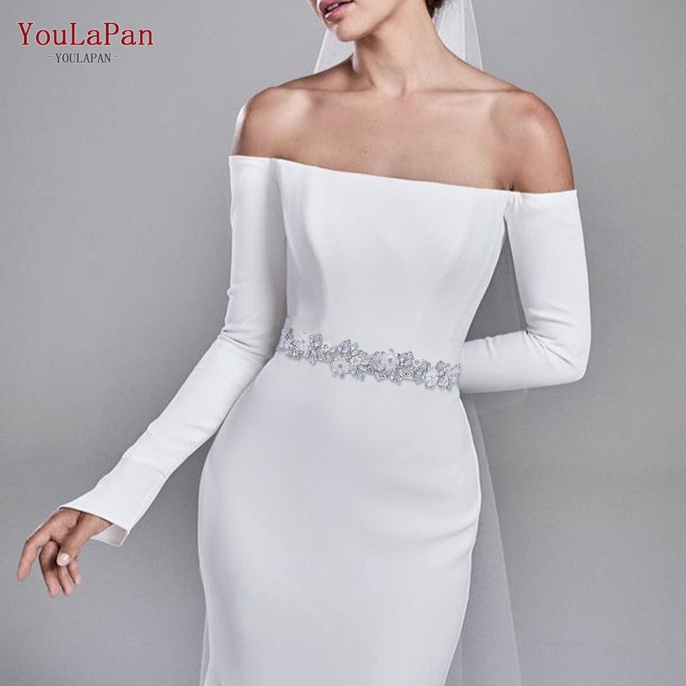 YouLaPan S434 Hot Sale Dress Accessories Handmade Crystal Pearl Wedding Sash Silver Rhinestone Bridal Belt For Wedding Dress