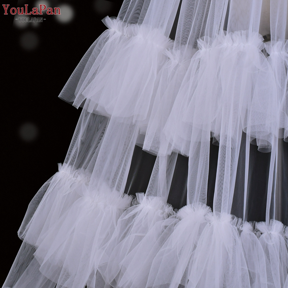 YouLaPan V117A-L 3*3 Meters Wide High Quality American Bridal Veil Multilayer Ruffle Long Cathedral Wedding Veil