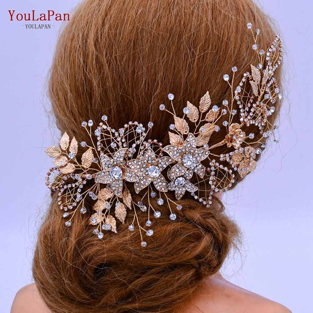 Youlapan HP282 Alloy Rhinestones Headpiece Pageant  Wedding Hair Accessories Bridal Headband Women Leaf Flower Hair Jewelry