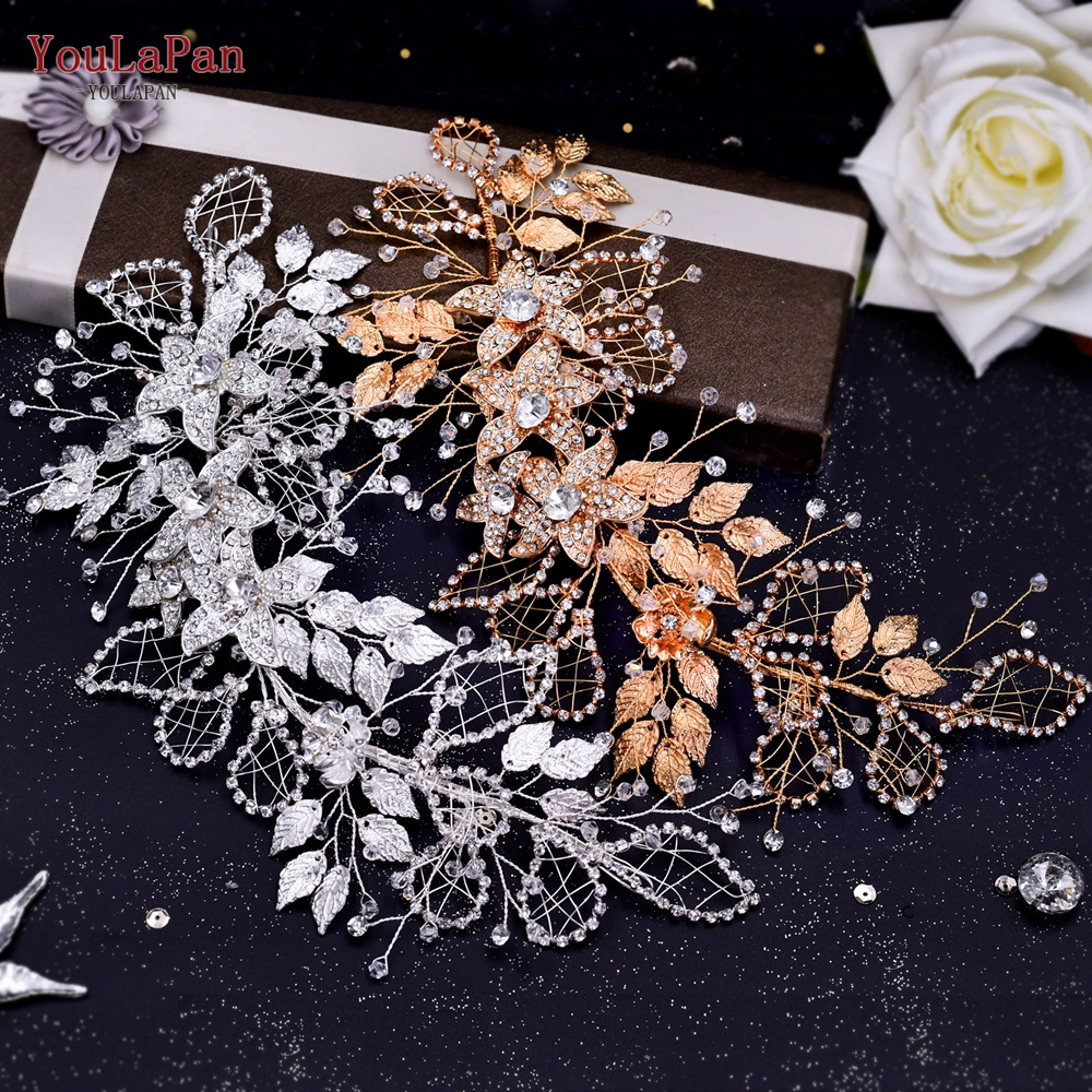 Youlapan HP282 Alloy Rhinestones Headpiece Pageant  Wedding Hair Accessories Bridal Headband Women Leaf Flower Hair Jewelry