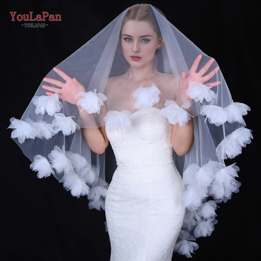 YouLaPan V204 Popular Girls Lace Veil White Flower Edge Ladies Evening Dress Shawl Party Wedding Coat Women's Cape