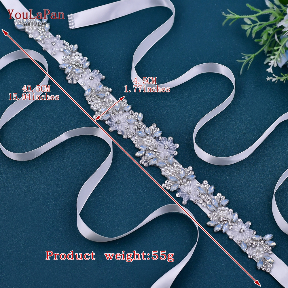 YouLaPan S434 Hot Sale Dress Accessories Handmade Crystal Pearl Wedding Sash Silver Rhinestone Bridal Belt For Wedding Dress