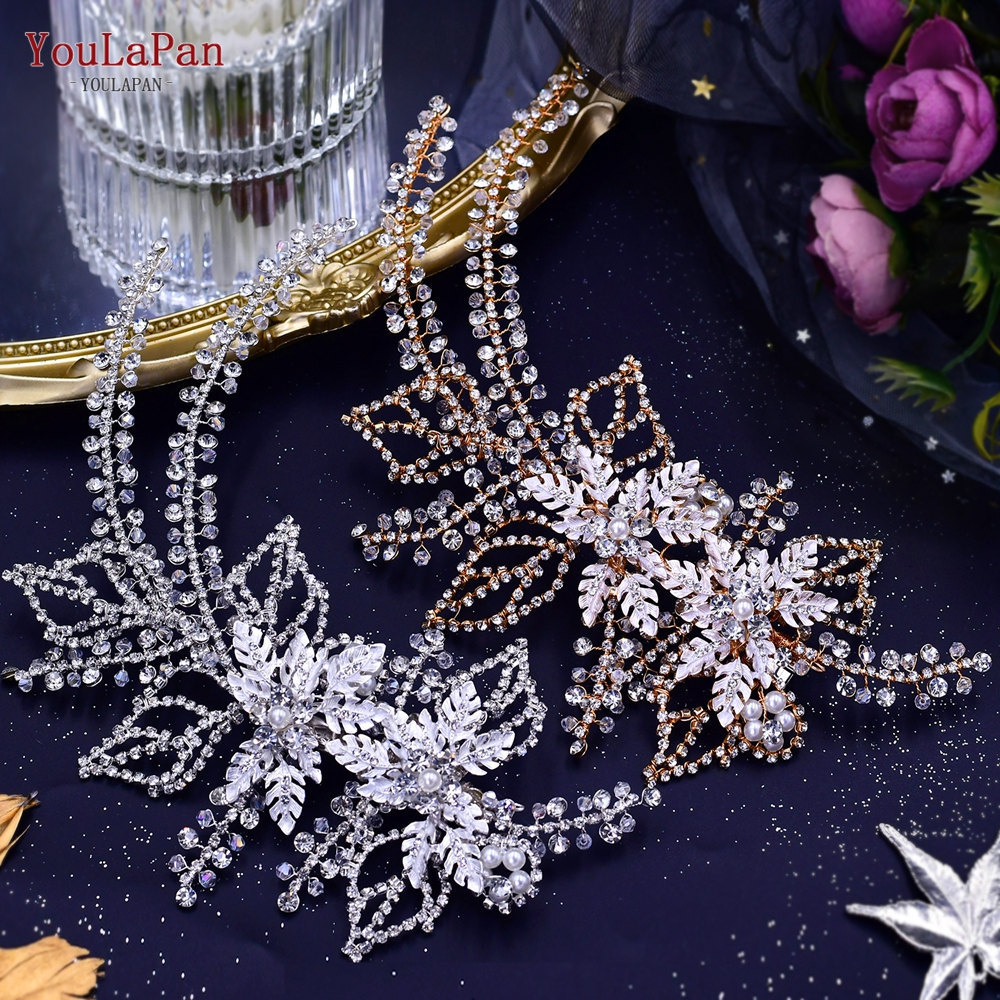 YouLaPan HP254 Shining Rhinestone Alloy Flower Long Tail Hair Clips Women Bridal Hair Accessories Wedding Headpiece