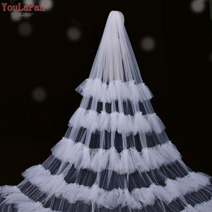 YouLaPan V117A-L 3*3 Meters Wide High Quality American Bridal Veil Multilayer Ruffle Long Cathedral Wedding Veil