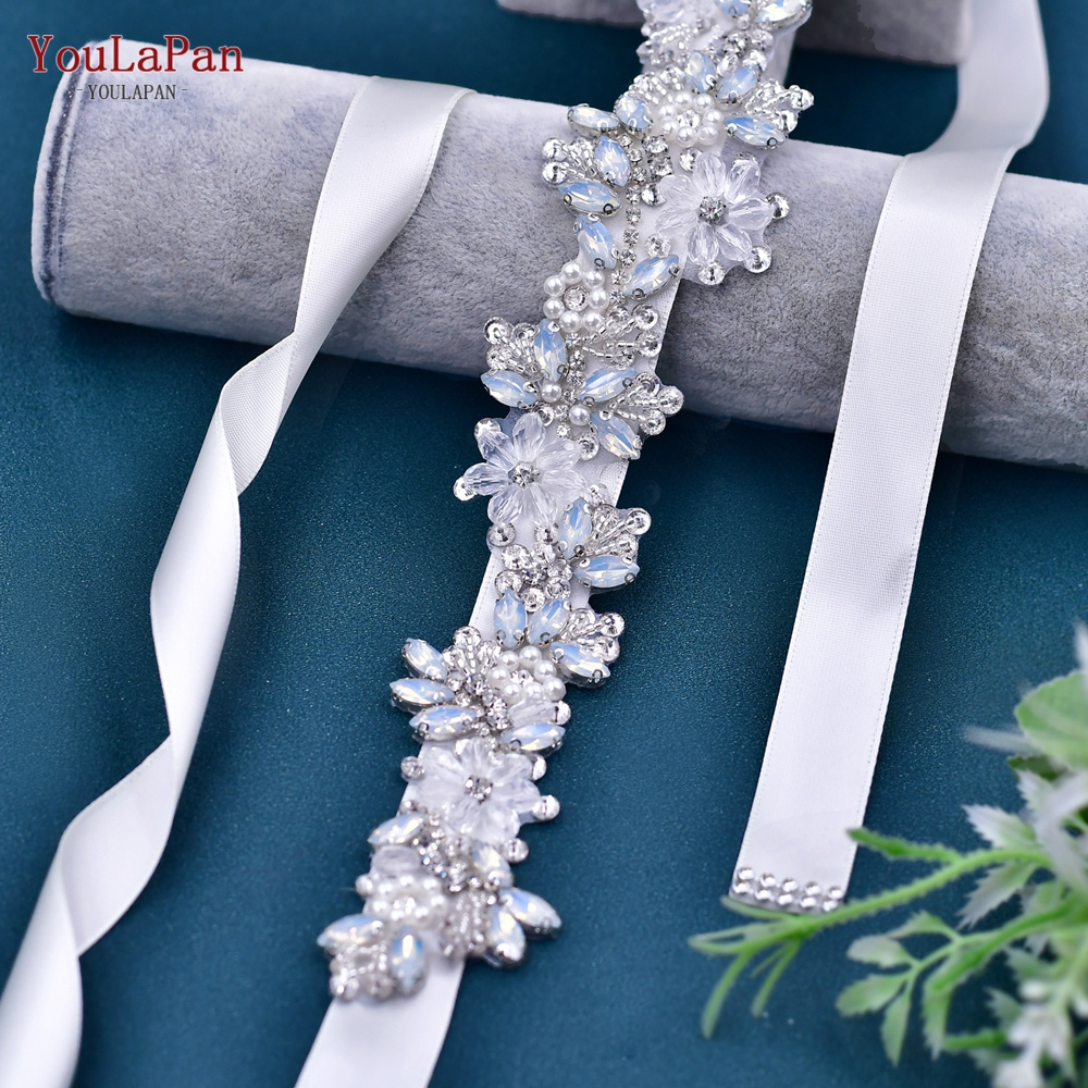 YouLaPan S434 Hot Sale Dress Accessories Handmade Crystal Pearl Wedding Sash Silver Rhinestone Bridal Belt For Wedding Dress