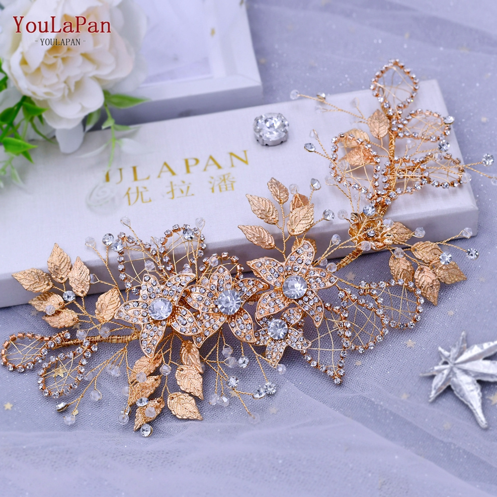 Youlapan HP282 Alloy Rhinestones Headpiece Pageant  Wedding Hair Accessories Bridal Headband Women Leaf Flower Hair Jewelry