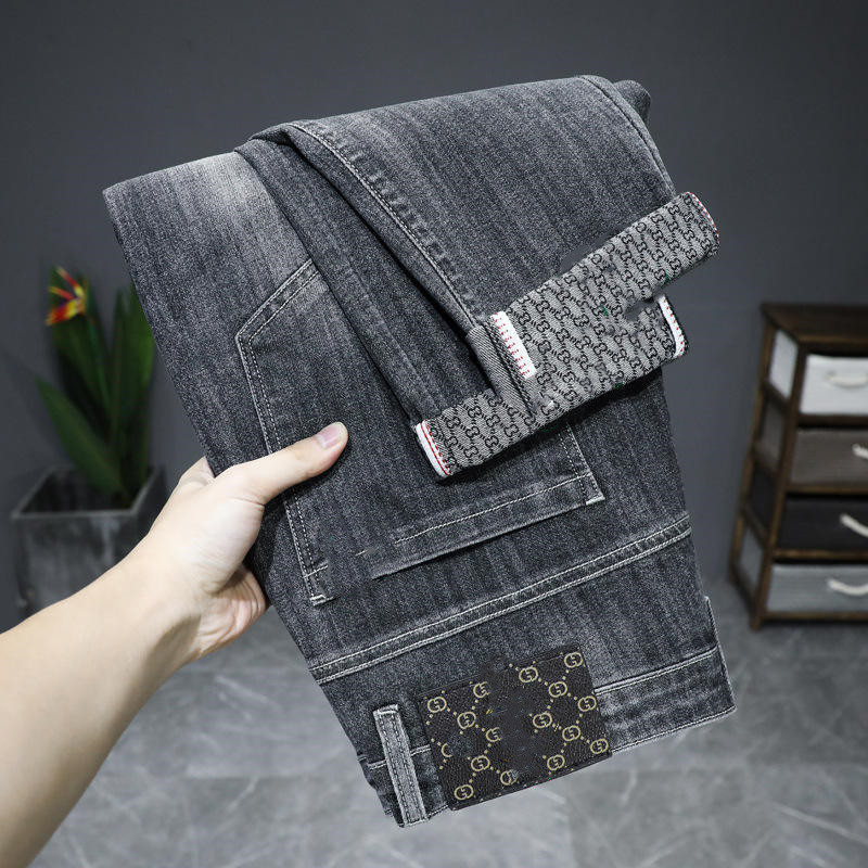 Autumn and winter new elastic business slim casual trend blue men and women  jeans stock